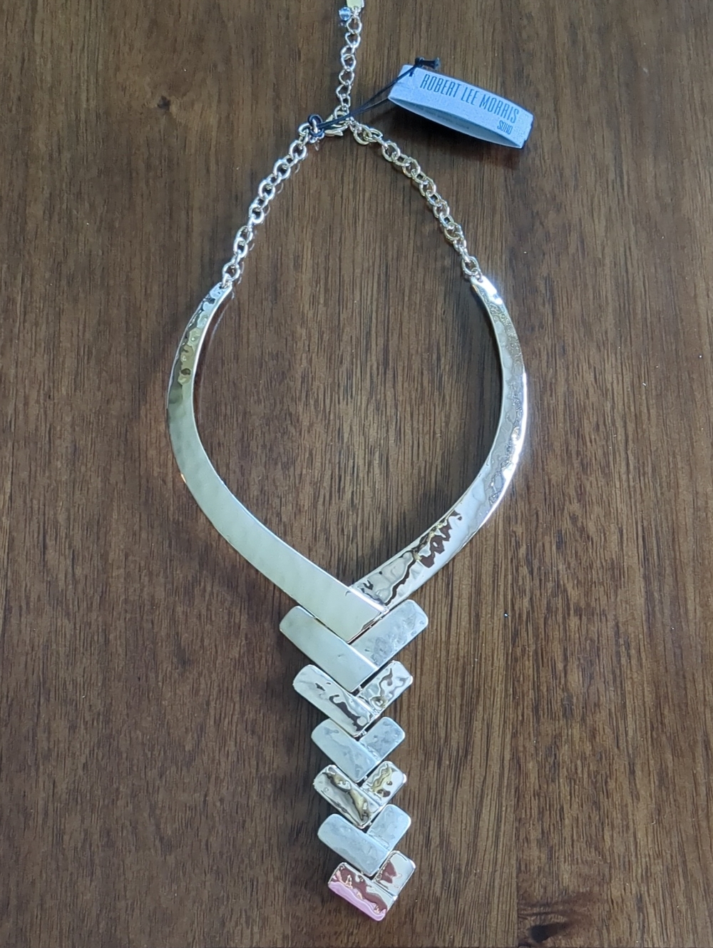 Robert Lee Morris Hammered Gold Tone V-Stack Pendant Necklace